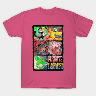 Parrots Painting and Flowers T-Shirt